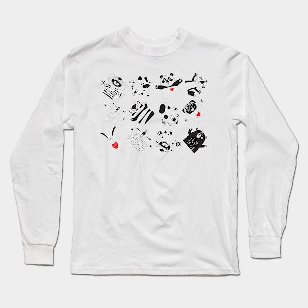 Happy panda and friends Long Sleeve T-Shirt by JessKingArtist